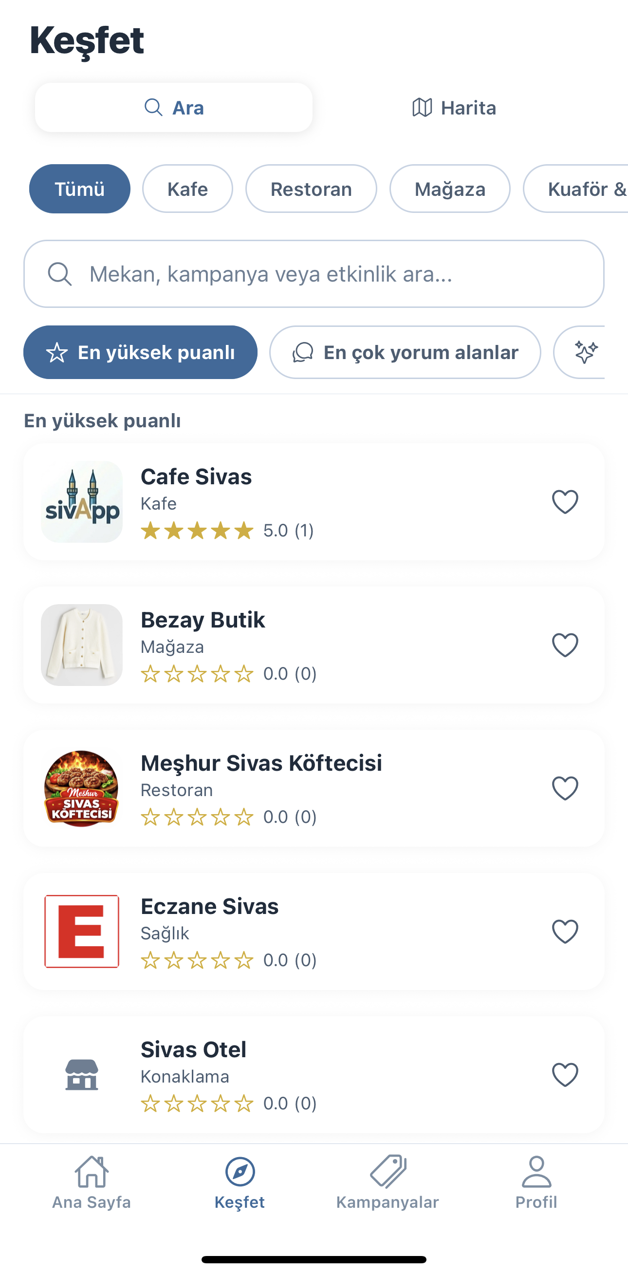 Arama ekran görüntüsü