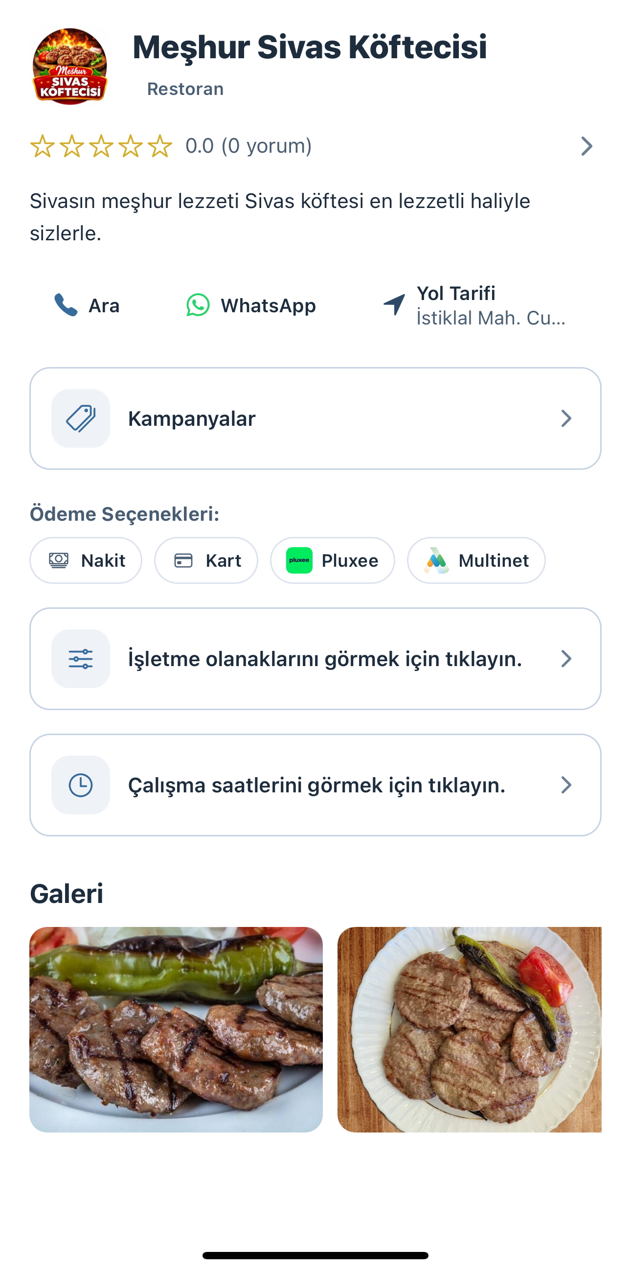 İşletme Detayı ekran görüntüsü
